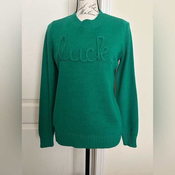 LOFT Sweaters - LOFT Green 'Luck' Embroidered Sweater